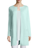 Silk Cotton Interlock Long Jacket, Green Mint