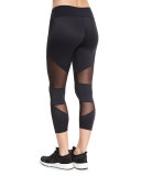 Cutout Capri Sport Leggings W/Mesh Insets, Black
