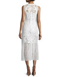 Sleeveless Embroidered Lace Midi Dress