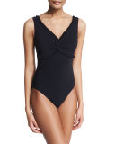 Ruffle Twist Underwire One-Piece Swimsuit, Black