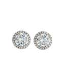 18K White Gold Diamond Stud Earrings with Pavé Diamond Halo, 2.04ct