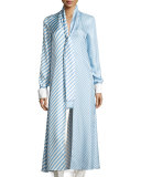 Striped Tie-Neck Long Shirt, Periwinkle/White