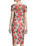 Floral Embroidered Lace Sheath Cocktail Dress