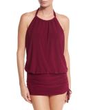 Cybil Blouson Tankini Swim Top, Merlot