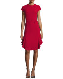 Cap-Sleeve Ponte Fit-and-Flare Cocktail Dress, Garnet