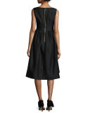 sleeveless fit-and-flare faille cocktail dress, black