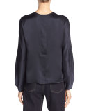 Silk Satin Slit-Back Blouse