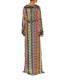 Belted V-Neck Long Caftan, Multi