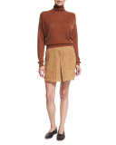 Pleated Suede Mini Skirt, Tan