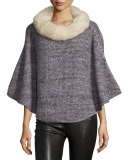 Cashmere Seed-Stitched Mini Poncho, Gray