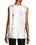 Silver Cloud Knit Long Tank, White/Silver