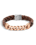 Classic Chain Men's Bracelet with Leather Strap