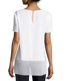 Georgette-Hem V-Neck Tee, Bianco