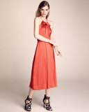 Sleeveless Pleated-Bodice Dress, Poppy Red