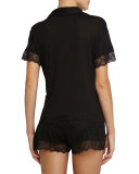 Adeline Lace-Trim Short Pajama Set, Black
