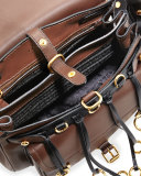 Leather Hunting Shoulder Bag, Dark Brown (Cacao/Nero)