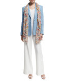 Wide-Leg Linen Side-Zip Pants, White 
