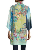 Mixed-Print Tie-Front Silk Kimono 