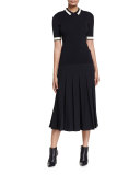 Short-Sleeve Contrast-Striped Ribbed-Knit Polo, Black/Bone