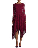 Long-Sleeve Lace Hanky-Hem Cocktail Dress 