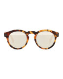 Leonard Round Mirrored Sunglasses, Tortoise/Silver