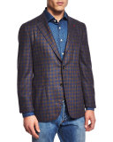 San Servo Check Two-Button Sport Coat, Brown/Blue