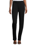 Flat-Knit Wool Slim-Leg Pants, Black 