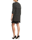 Contrast-Seam Fit-and-Flare Dress, Black/Ivory