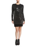 Grommet Crewneck Sweaterdress, Black