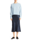 Silk-Satin Bias-Cut Midi-Length Slip Skirt, Black