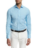 Mini-Oval Print Long-Sleeve Sport Shirt, Aqua