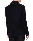 Rockstud-Trim Double-Breasted Peacoat, Navy
