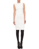 Ruched-Front Sleeveless Dress, Cream