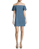 Tula Off-the-Shoulder Chambray Shift Dress, Blue