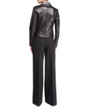 Leather Jacket with Flower Appliques 