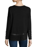 Robyn Leather-Trim Lace-Up Top, Black