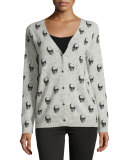 Tykera Skull-Pattern Cashmere Cardigan, Frost/Black Skull