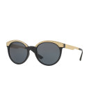 Embossed Monochromatic Cat-Eye Sunglasses, Black