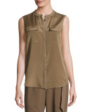 Crystal-Trim Sleeveless Blouse, Taupe