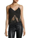2-in-1 Sheer Pintucked Camisole w/ Jersey Tee, Black