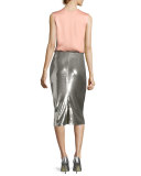 Sequined Midi Pencil Skirt, Silver