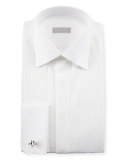 Basic Pleated French-Cuff Tuxedo Shirt, White