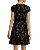 Cap-Sleeve Lace Keyhole Cocktail Dress, Black