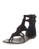 Fayth Studded Gladiator Flat Sandal, Black