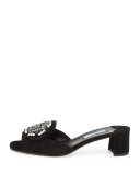 Brocade-Embellished Metallic Mule, Black (Nero)
