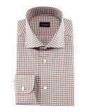 Gingham Woven Dress Shirt, Brown