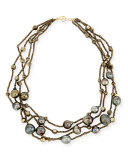 Pyrite and Tahitian Pearl 4-Strand Necklace