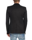 Satin Peak-Lapel Double-Breasted Blazer, Black