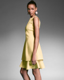 Sleeveless Layered-Hem Dress, Citron