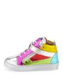 Shooting Metallic Mid-Top Leather Sneaker, Multicolor, Infant/Toddler